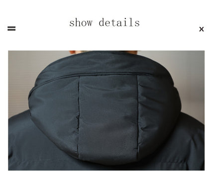 Men's Winter Hooded Padded Jacket, Thickened Loose Fit Solid Color Zip-Up Padded Coat, Warm & Stylish Men's Outerwear
