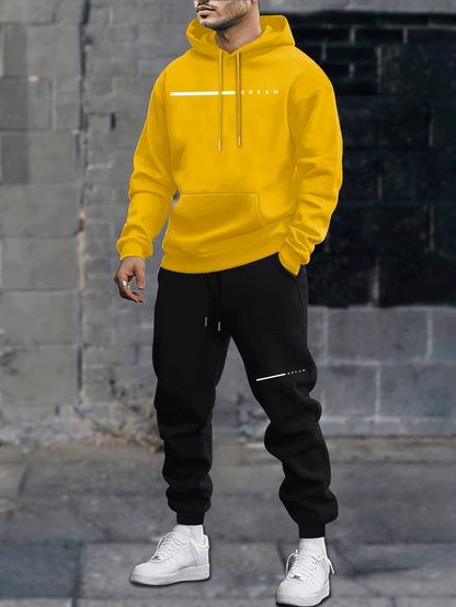 Men's Autumn and Winter Casual Loose Couple Hoodie Set, Stylish Sweatshirt with Long Pants Outfit