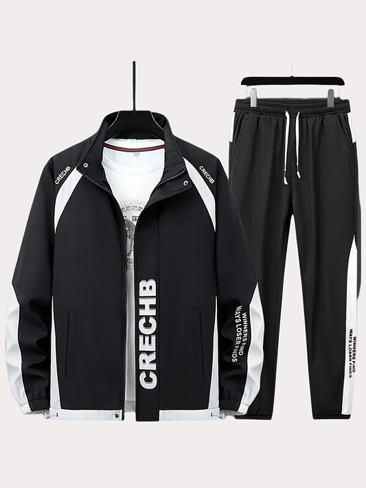 Unisex Spring Fall Tracksuit Set with Zip Jacket and Stripe Pants