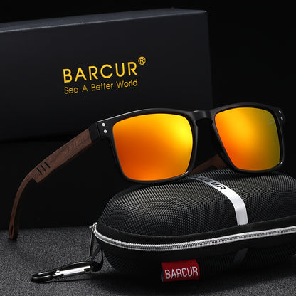 BARCUR Polarized Vintage Wood Sunglasses for Men & Women