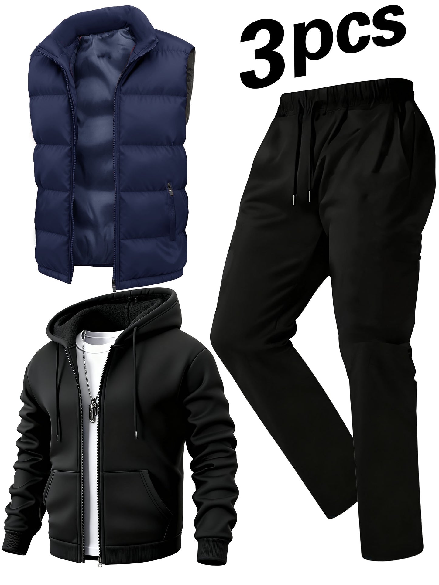 Men's Casual 3-Piece Polyester Sportswear Set with Hoodie