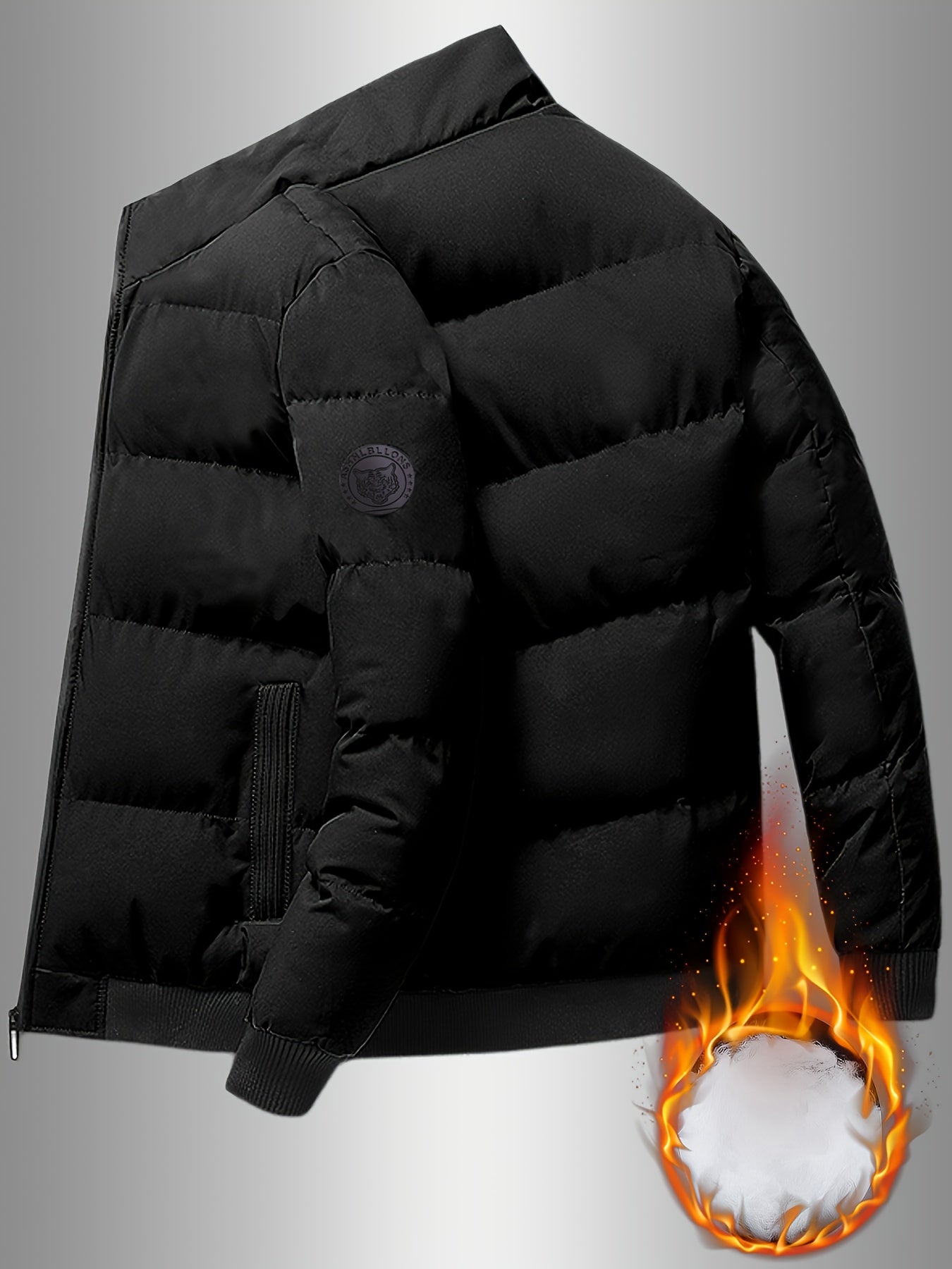 Men'S Stylish Tiger Head Jacket - Black, Red & White, Zip-Up, Stand Collar, Polyester, Casual Outdoor Wear, Casual Winter Wear | Stylish Jacket | Zippered Jacket