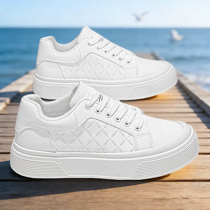 2026 Spring New Men's Flat Trail Running Shoes, Plaid Pattern Solid Color Thick-Sole Casual Sneakers for Boys, College Style Trendy Fashion Street Skate Shoes - ayq