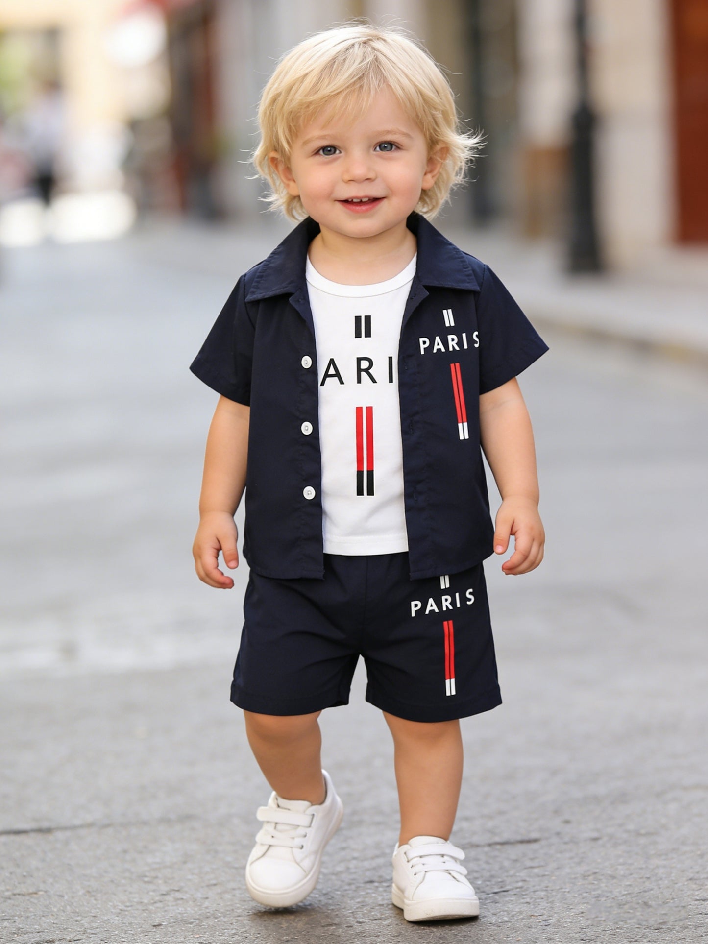 Baby Boy's 3-Piece Spring Summer Set with Paris Print