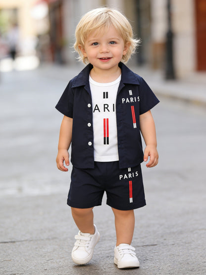 Baby Boy's 3-Piece Spring Summer Set with Paris Print