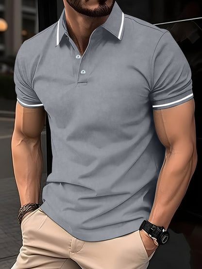 Men's Solid Golf Shirt, Casual Short Sleeve Lapel Shirt For Summer Outdoor