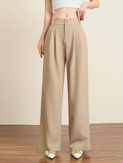 Solid Color Slim Straight Pants, Casual Women'S Long Trousers with Pockets And Buttons for Everyday Wear.