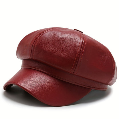 PU Leather Beanie Hat For Women, Waterproof,  Round Bucket Hat With Faux Fur Pom Pom,  Stylish Winter Hat For Fall/Winter/Spring