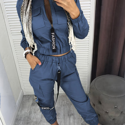 Directional HZ2386 Women's Fashion Casual Cargo Zip-Up Two-Piece Set
