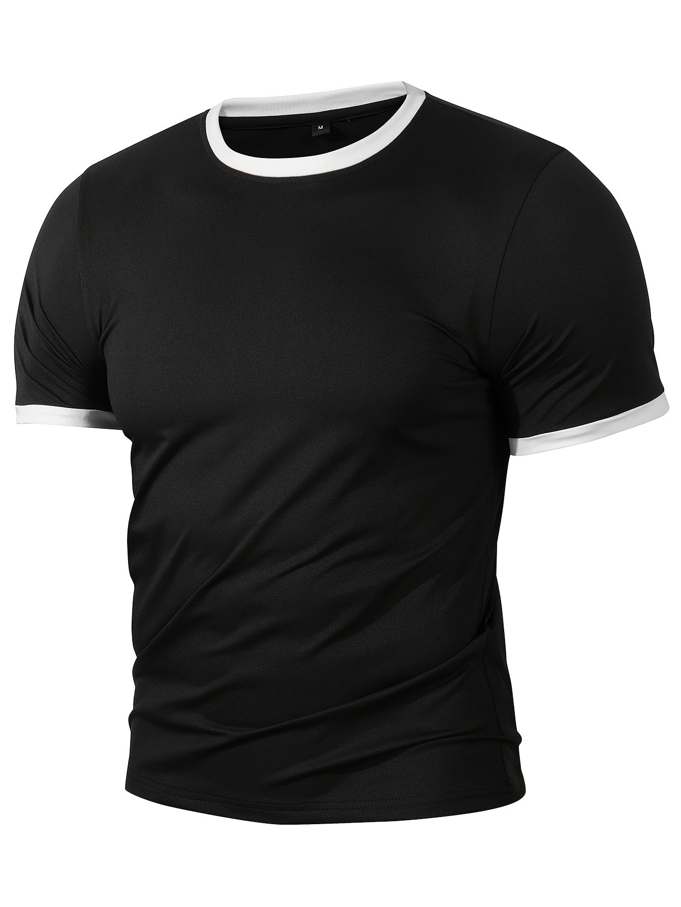 Men'S Casual Slim-Fit T-shirt with White-Edge Color Blocking | Suitable for Daily Outings and Outdoor Activities, Crew Neck, Short Sleeve, Summer Season - ayq