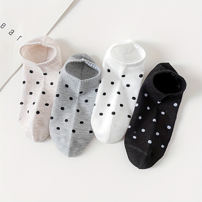 4 Pairs Polka Dot Print Socks, Simple College Style Low Cut Invisible Socks, Women's Stockings & Hosiery