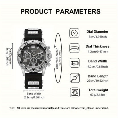 5 հատ տղամարդու գործնական ժամացույց՝ ոճային կլոր քվարցային ժամացույց՝ էլեկտրոնային մեխանիզմով + երեք թևնոցով, նորաձև ակնոց, հարմար է գրասենյակի և պաշտոնական առիթների համար՝ իդեալական նվեր մասնագետների համար
