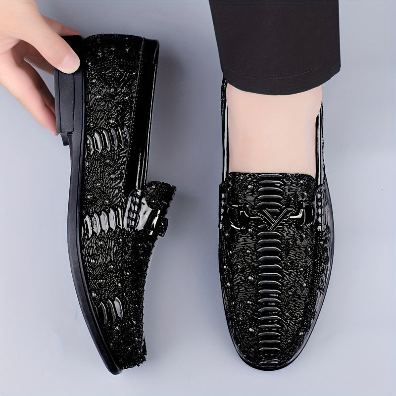 Men's Cow Leather Slip-On Dress Shoes with Soft Rubber Sole