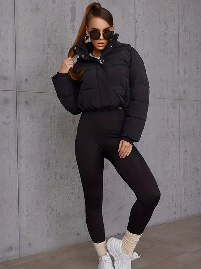 Կանգնած օձիքով գրպաններով փքված բաճկոն, ձմռան համար նախատեսված առօրյա լարով երկար թևքով բաճկոն, կանացի հագուստ