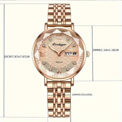 Elegant Women's Quartz Watch with Rose Gold Alloy Case