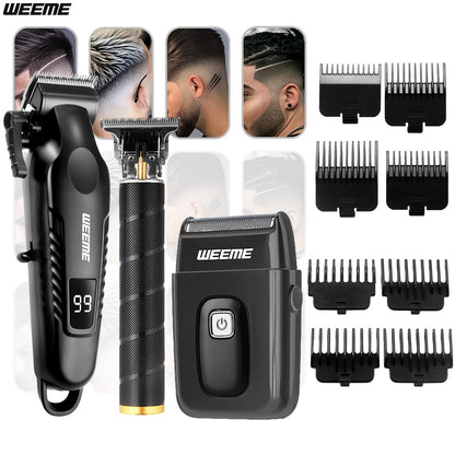 WEEME 2pcs/3pcs Men's grooming suit Multi-function electric hair clipper shaver trimmer alloy steel head three-gear adjustment USB fast charging LCD power display household travel car must-have gift for husband, boyfriend and