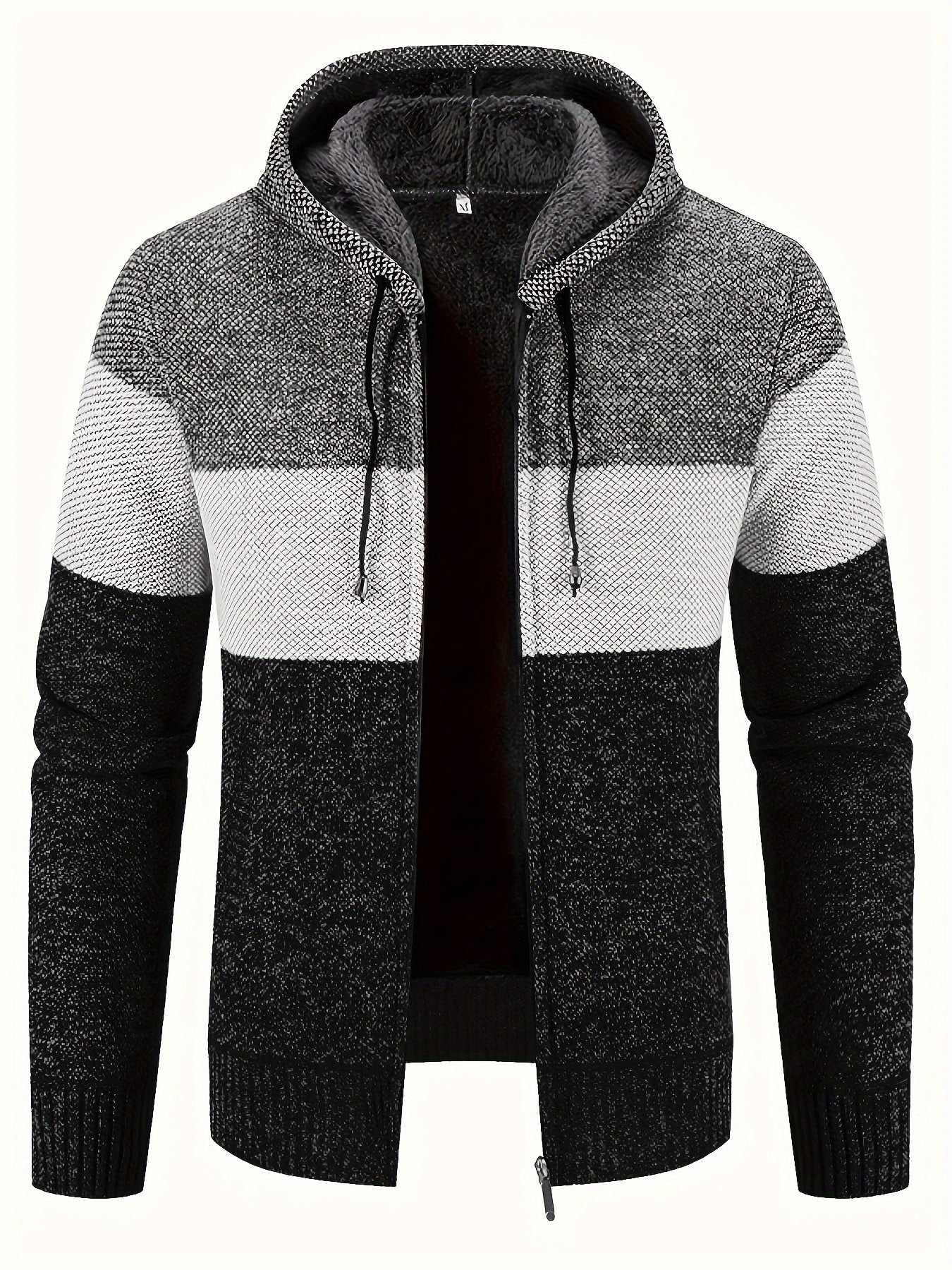 Men'S Fleece-Lined Hooded Sweater | 100% Polyester Knit | Mature Style | Striped Pattern | Long Sleeve | Regular Fit Hoodie with Medium Stretch Fabric | Casual Autumn & Winter Outerwear