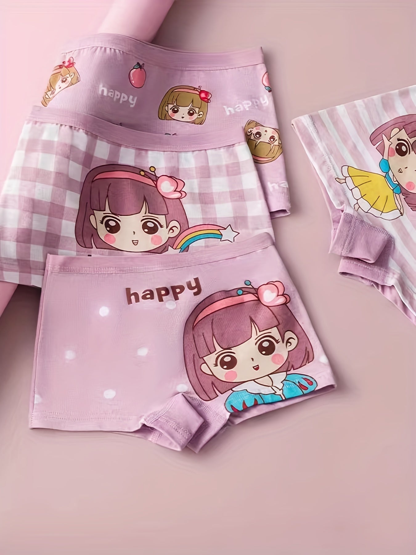 4-Pack Girls' Cute Fruit Pattern Cotton Boxers Underwear