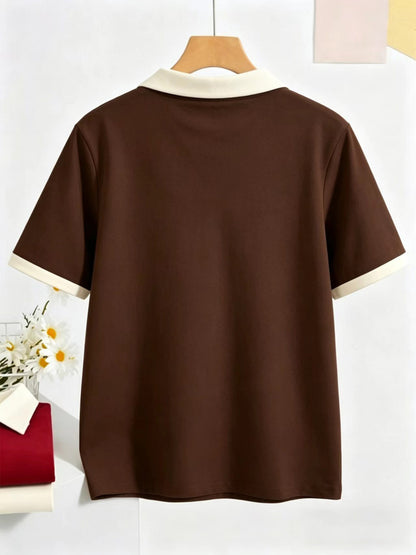 Women's Casual Loose-Fit Polo T-Shirt in Solid Colors