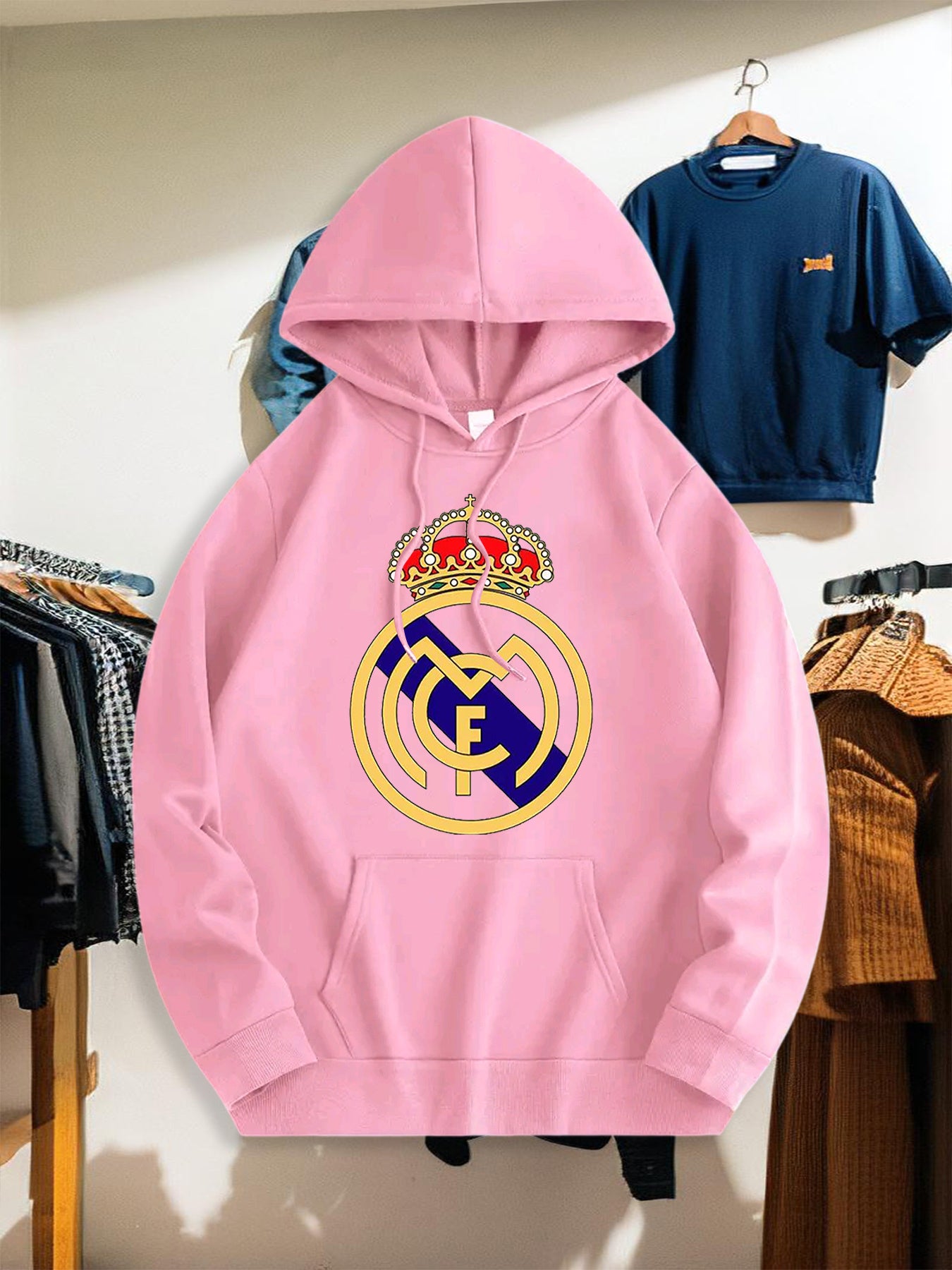 Men's Casual Hooded Sweatshirt with Geometric Print for Fall/Winter