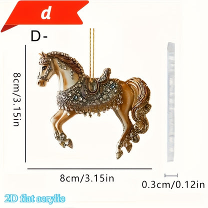 2D Flat, Elegant Golden Horseshoe Pendant - 2D Flat Acrylic Christmas Tree Ornament, Hanging Decoration for Home, Office, Car Interior - No Electricity Needed, Perfect Holiday Gift For Christmas, Halloween, Thanksgiving, New