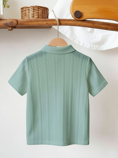 Boys' Summer V-Neck Casual Knit Polo Shirt, Solid Color