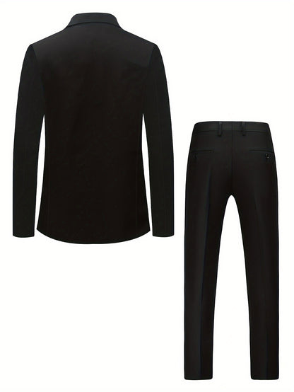 Men's 2-Piece Polyester Suit with Lapel Collar for Spring/Fall