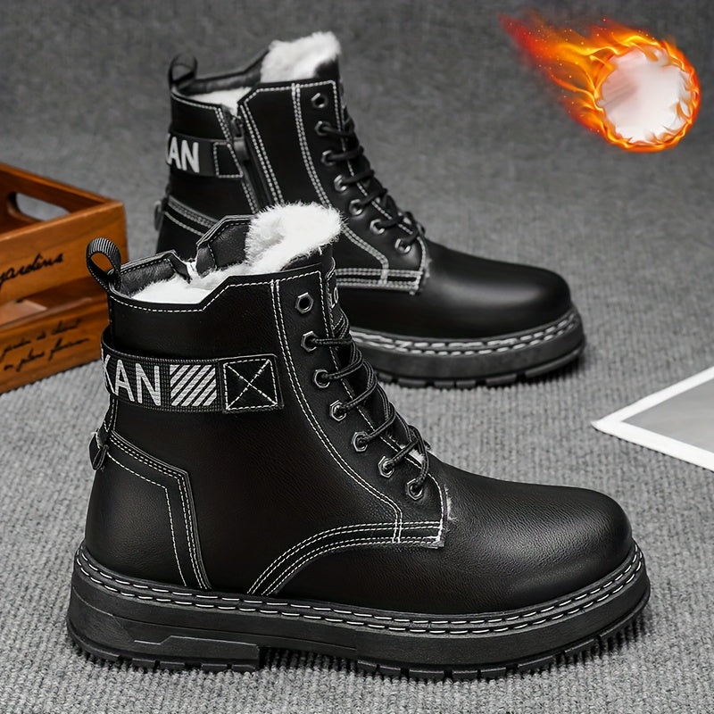 Men'S Insulated And Thickened Winter Snow Boots on, Perfect for Outdoor Camping, Fishing, And Hunting.