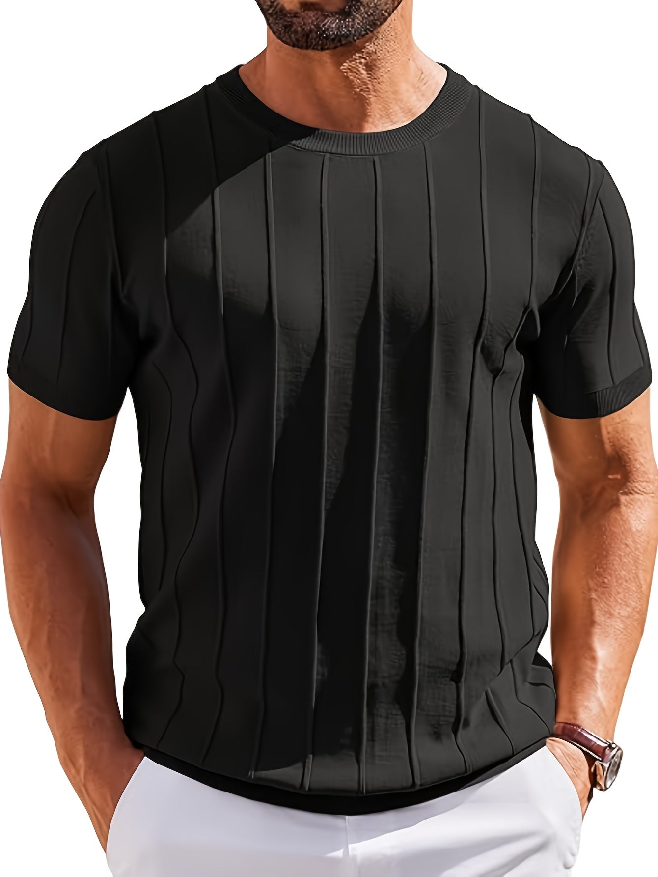 Men's Summer Knit Crew Neck Short Sleeve T-Shirt