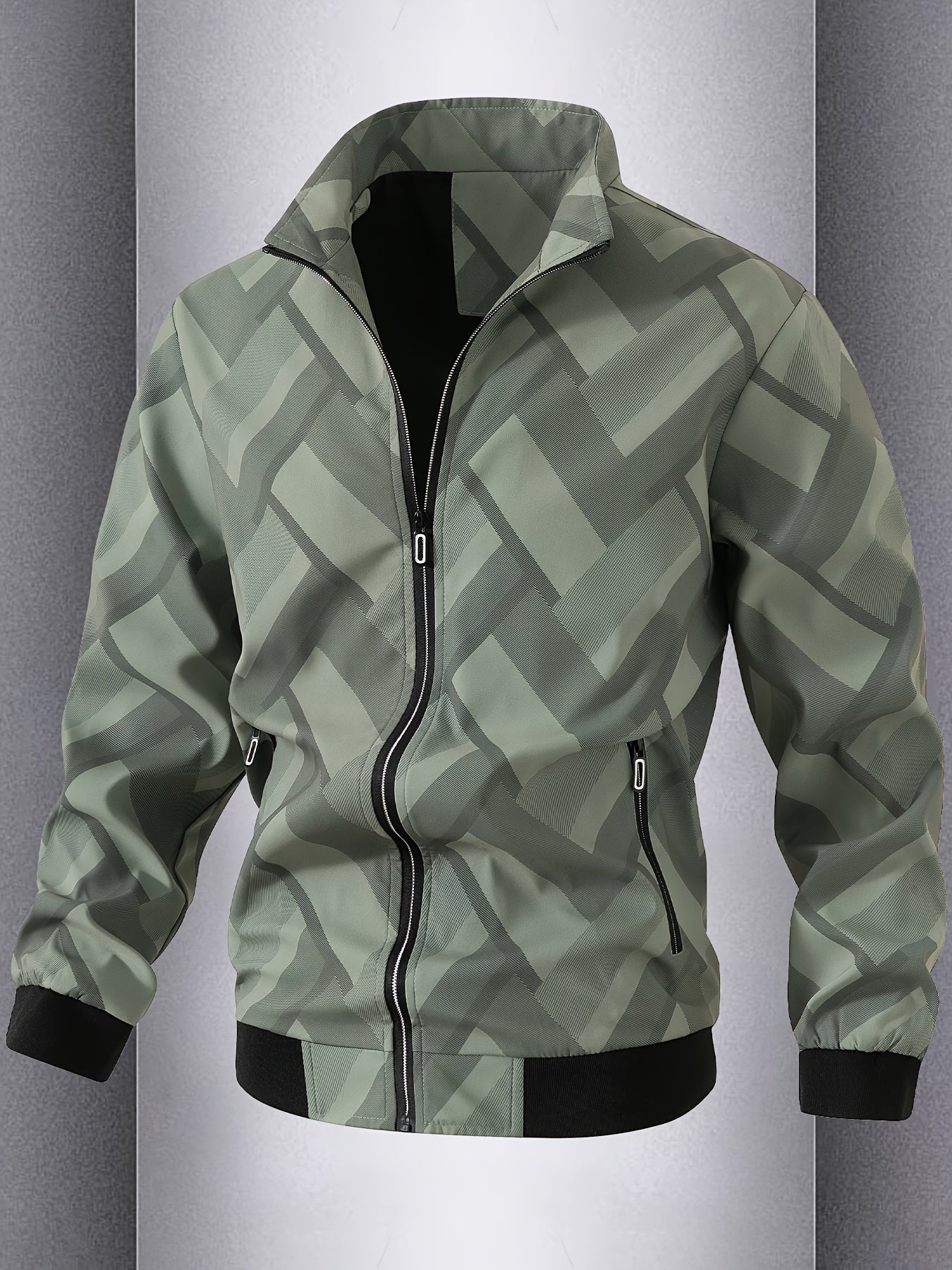 Men'S Lightweight Softshell Jacket - Olive Green/Black/Gray/ - Stand Collar Windproof Coat with Zippered Pockets - Non-Stretch Fabric for Hiking, Gym, Casual Outdoors - Spring/Fall Athletic Outerwear - Easy-Care Sportswear, H