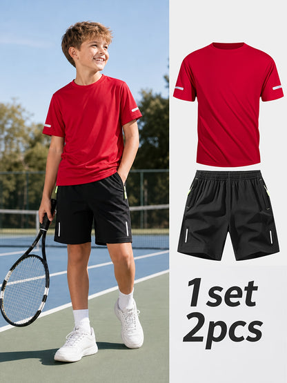 Boys' Quick-Dry Summer Shirt & Shorts Set with Reflective Strips