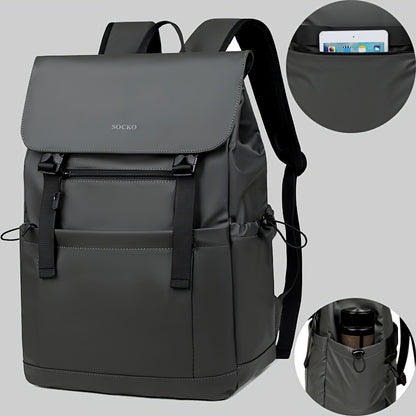Preppy Style Casual Daypack Lightweight Polyester Backpack with Laptop Compartment, Trolley Sleeve, Adjustable Shoulder Straps, Sewing Thread Design – Ideal for College, Commuting, Travel