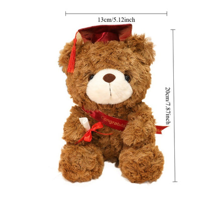 1pc Plush Teddy Bear with Graduation Cap | Soft Polyester Fiber, Cute Bear Doll for Graduation Gifts from Kindergarten to University, Memorabilia for Graduation Ceremonies