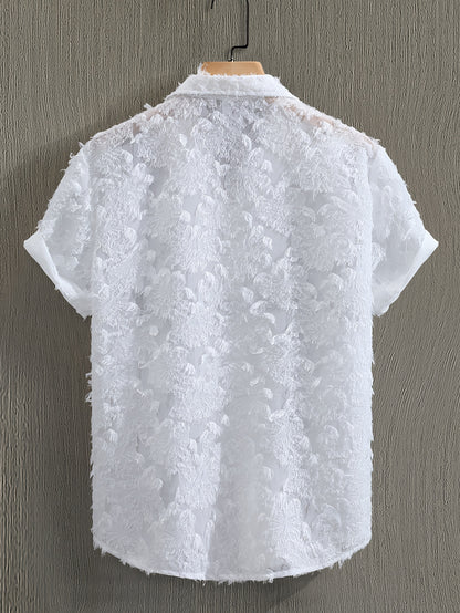 Men's Casual Short-Sleeve Polyester Shirt for Spring and Fall