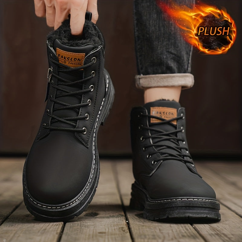 Men's Snow Sports Training Shoes for Autumn and Winter, Featuring a Plush-lined Thick Design for All-over Comfort. Soft, Light Beige-friendly, and Thickly Insulated for Warmth, Suitable for Various Winter Leisure Activities.