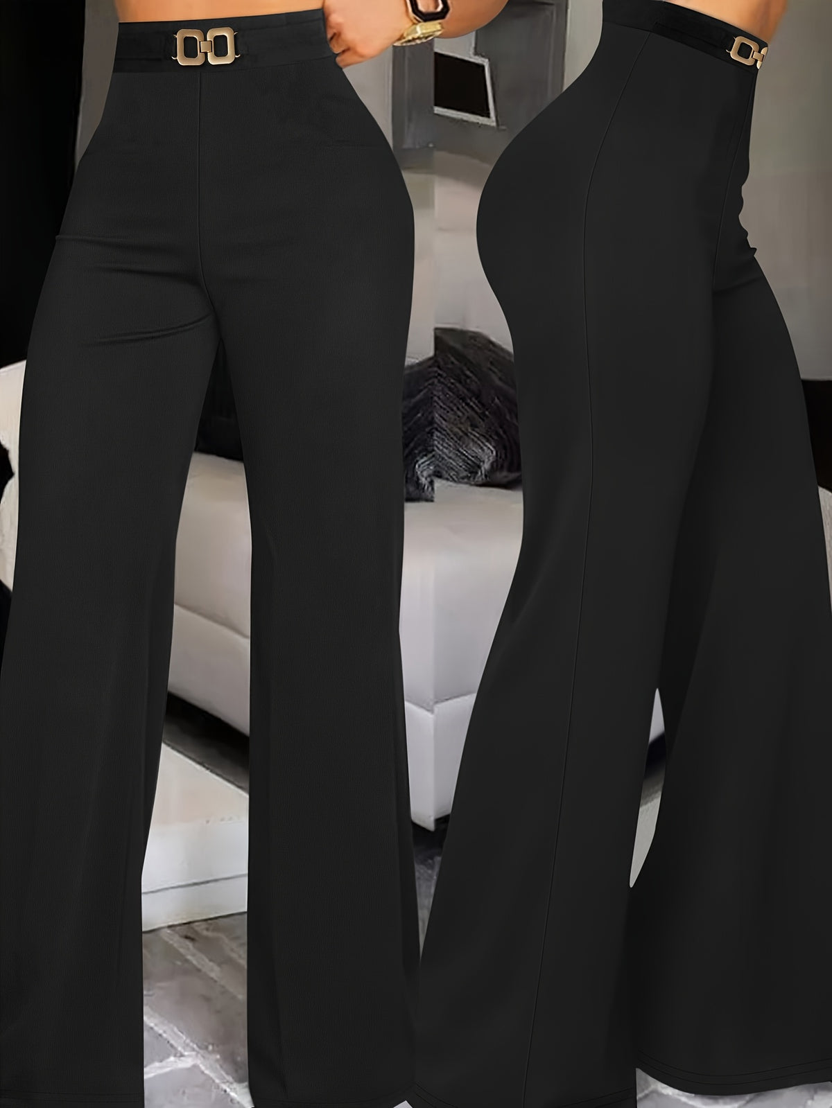 Women's Wide-Leg Belted Trousers - Casual Comfortable Pants