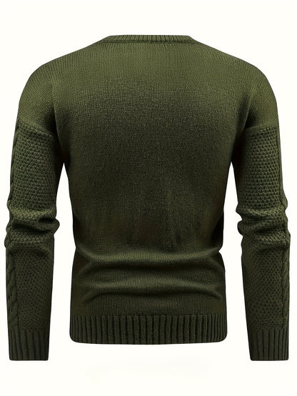 Men's Classic Autumn/Winter Textured T-Shirt, Round Neck Long Sleeve Knit Sweater, Fashion Casual Top, Suitable for Casual and Daily Wear, Men's Winter Clothing, Men's Sweater, Christmas Sweater, Men's Christmas Sweater, Wint