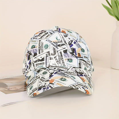 Funky Money Print բեյսբոլի գլխարկ 100% պոլիեսթեր թեթև, կարգավորվող հիփ-հոփ գլխարկ Unisex երաժշտական փառատոների համար