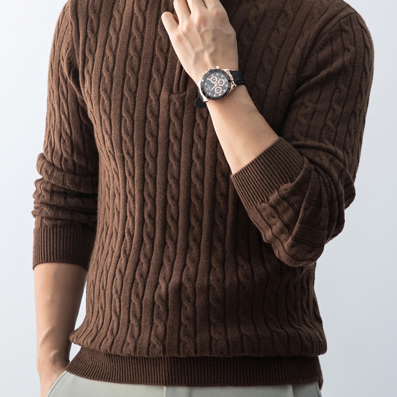 New Men'S Christmas Gift: a Thick, Warm, And Cold-Resistant Knitted Sweater with a Cable-Knit Design And a Zippered Collar, Suitable for Both Layering And Wearing Alone, Perfect for Casual And Versatile Outfits