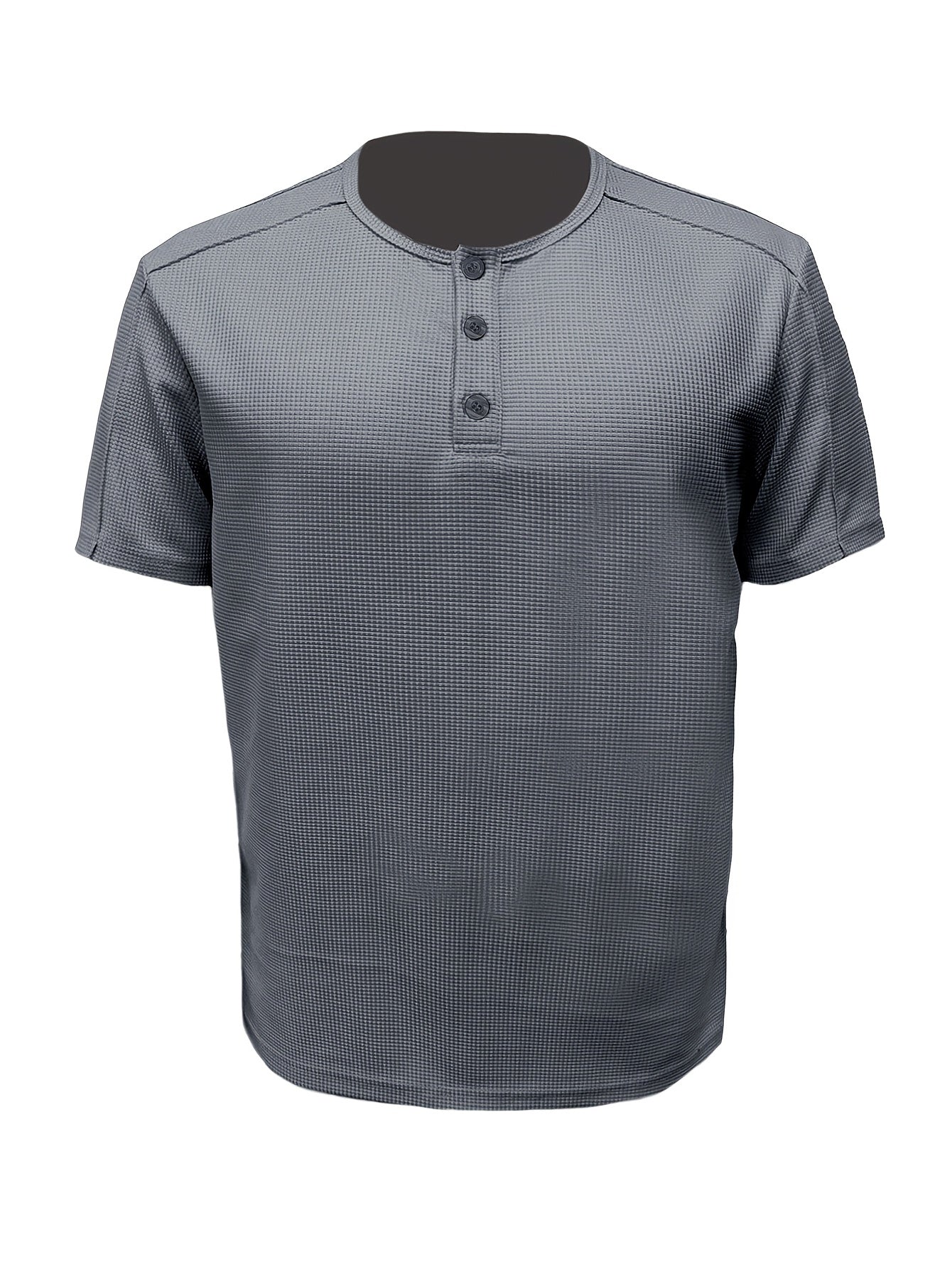 Men'S Long-Sleeve Henry Shirt in Knitted Waffle Style, Featuring Stylish Buttons And a Solid Color, Perfect for High-Quality Casual Outdoor Wear in Spring And Summer.