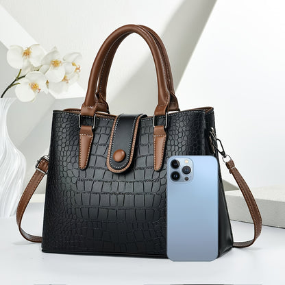 Women's Vintage Crocodile Embossed PU Shoulder Tote Bag