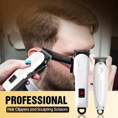 2pcs/3pcs Men's Electric Hair Clipper Set & Beard Trimmer Set. Home-use electric hair clipper + sculpting trimmer + reciprocating shaver. Haircutting, shaving, sculpting, and sideburn trimming. Christmas gift. for home, car,