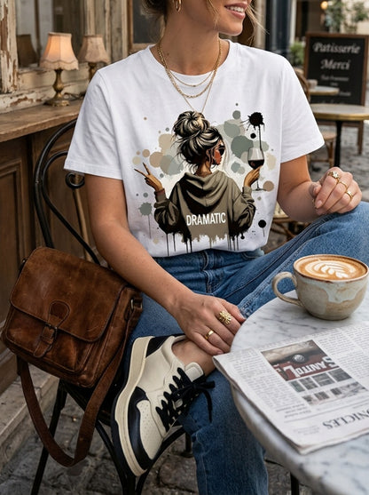 Women's 100% Cotton Casual Short-Sleeve Printed T-Shirt