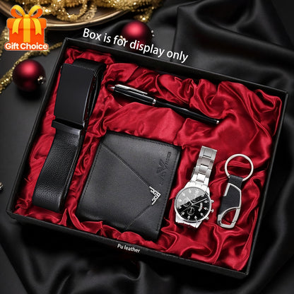 5pcs Men'S Watch and Wallet Gift Set | Fashion Belt, Easy Keychain, Portable Sign Pen - Ideal for Father'S Day, Valentine'S Day, Birthdays, Graduations, Business Openings - No Box Included