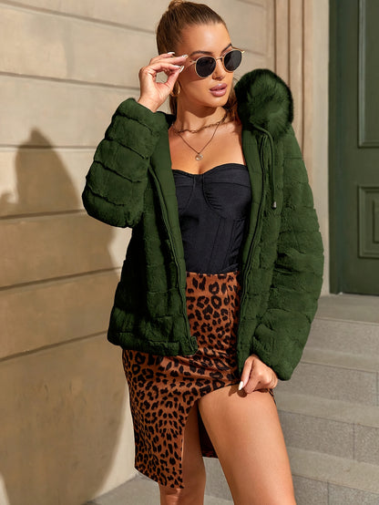 Women'S Heavyweight Winter Coat - Dual-Sided Reversible Jacket with Full-Zip Front, Hooded Collar, Two-Way Zipper Closure - Warm Outerwear for Cold Weather, Office, Travel - Elegant Brown Coat (Size & Wash Label in Pocket), L