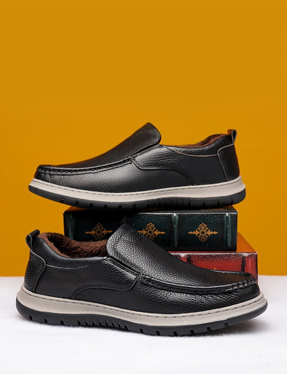 Men's Winter Warm Cowhide Boots - -Weather Traction Rubber Sole & Soft Fabric, Low-Top Short Boots Suitable for Daily Wear, Parties, - Fit for Fall/Winter (Boots Can Be Dressed up or)