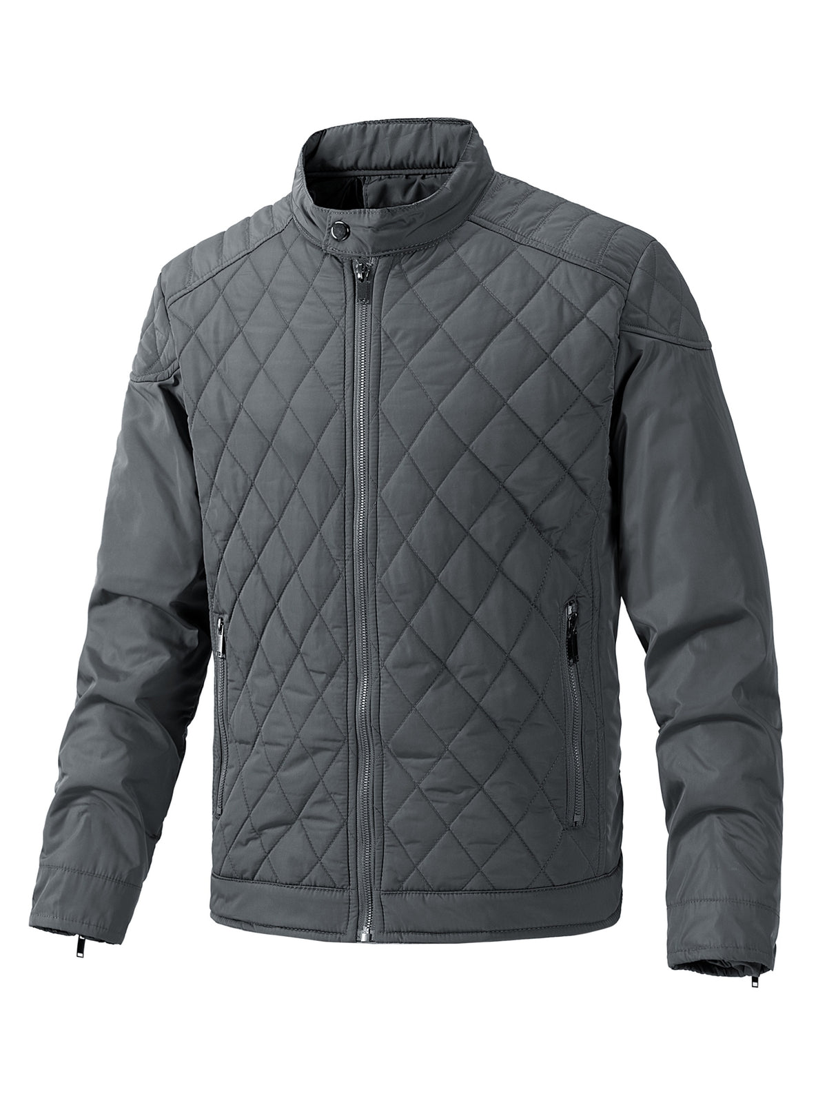Men's Lightweight Padded Jacket with Stand Collar - Slim Fit