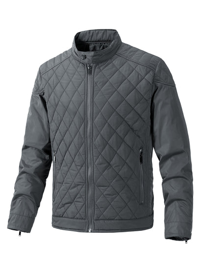 Men's Lightweight Padded Jacket with Stand Collar - Slim Fit