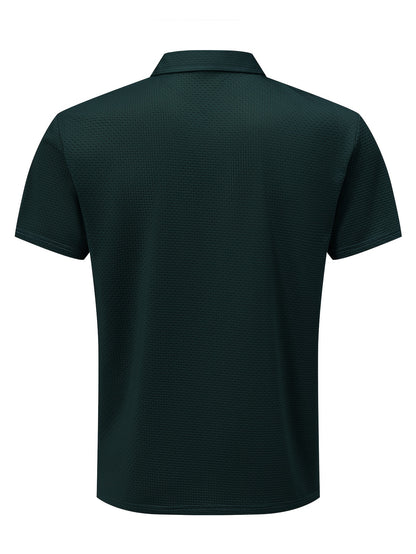 Men'S Middle East Inspired Geometric Pattern Casual Nylon Knit Shirt with Lapel Collar and Button Details, Regular Fit Short Sleeve Breathable Summer Top