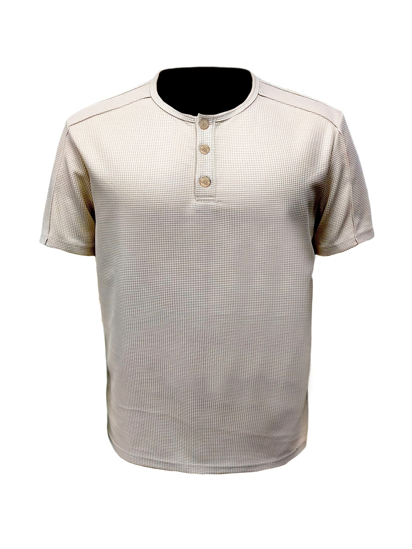 Men'S Long-Sleeve Henry Shirt in Knitted Waffle Style, Featuring Stylish Buttons And a Solid Color, Perfect for High-Quality Casual Outdoor Wear in Spring And Summer.